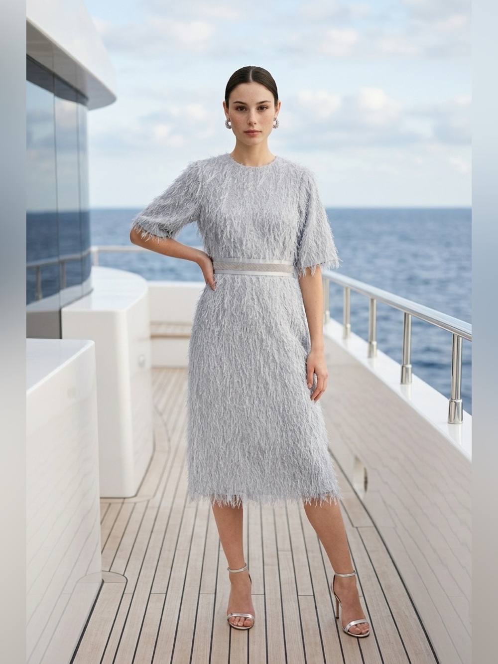 Lev Milano New York dress mother of the bride groom wedding guest, gray fringe S - Picture 1 of 12